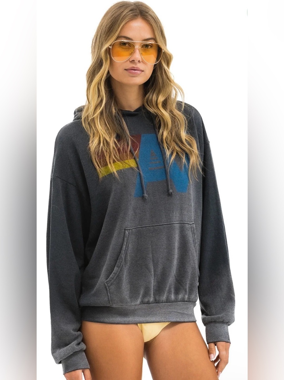 Aviator Nation Vintage Logo Relaxed Hoodie- Faded Smoke
